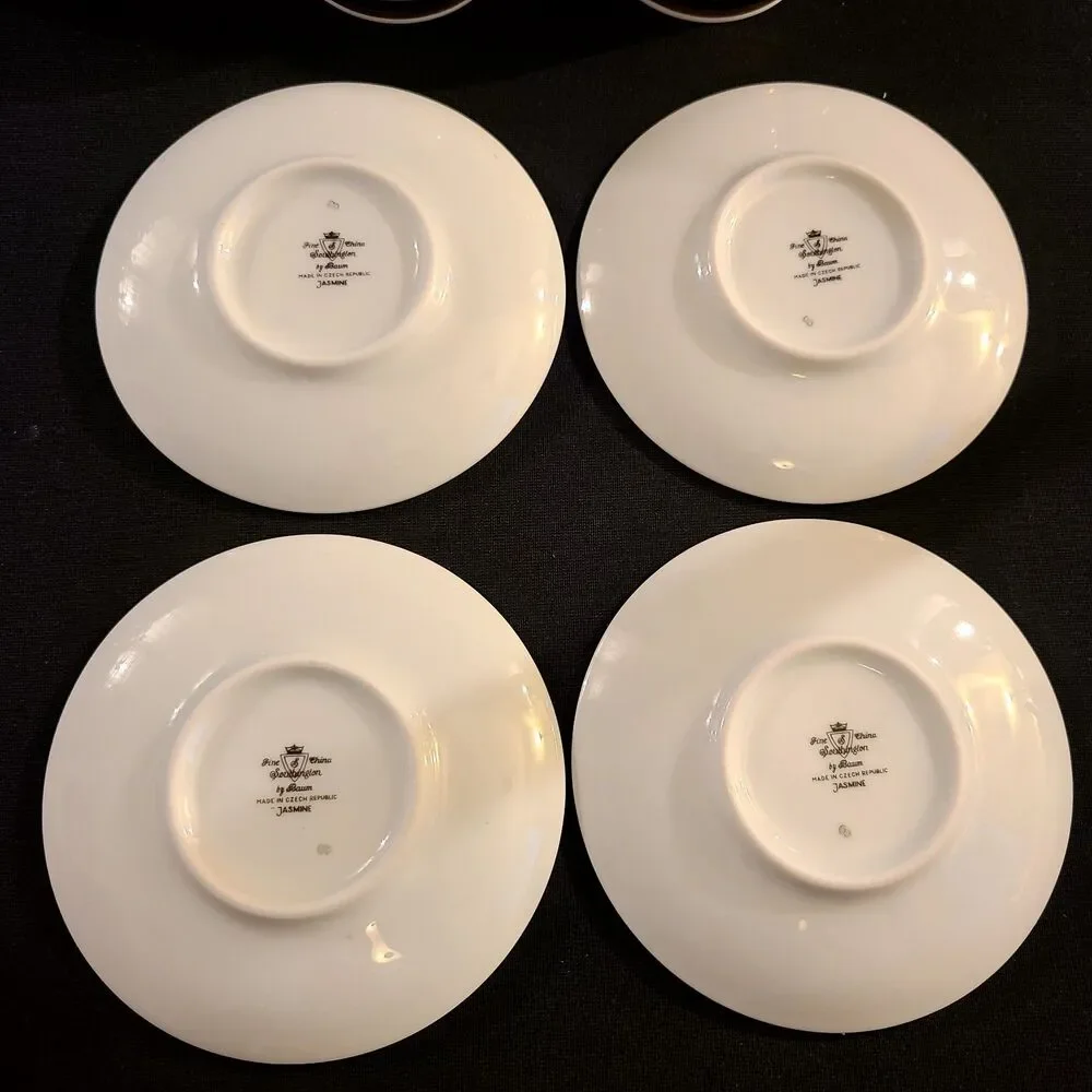 Vintage Baum Demi Set 4pc Teacups Saucers Paola Black Dining Southington Jasmine